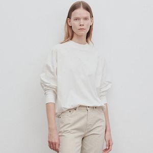 Dames Blouses The Row Wit Minimalistisch T-shirt Lente/Zomer 2023 Ronde hals Ruimvallend Veelzijdig Top met lange mouwen