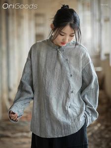 Blouses pour femmes Tie Tye Shirt Femme Chinois Top à manches longues Coton Ramie Vintage Loose Blouse Spring Summer Coat 2024 B213