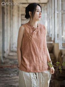 Blouses pour femmes Tive Dye Sans manchés Femme 2024 Tops d'été Ramie Ramie Cotton chinois Blouse de style national chinois B225