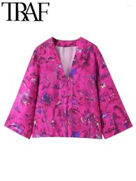 Vrouwen Blouses Tienda Vrouw Mode Gedrukt Kimono Shirt Slim Casual Rits V-hals Camisas Blusas 2024 Herfst