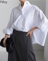 Damesblouses TIFICY Lente/Zomer Shirt met lange mouwen Koreaanse versie Losse grote katoenen witte mantel Vleermuismouw Modeoverhemden