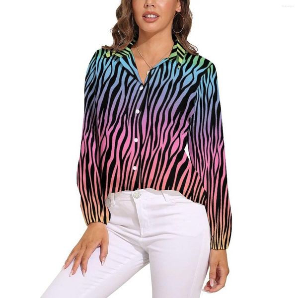 Blouses Femme Tigre Rayures Fourrure Chemisier À Manches Longues Imprimé Animal Métallique Kawaii Femmes Casual Chemise Oversize Motif Top Cadeau D'anniversaire