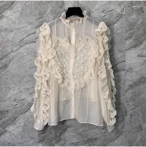 Dames blouses topkwaliteit blouse overhemd 2024 lente zomer shirts dames liefje bloempatronen lange mouw beige wijnrood