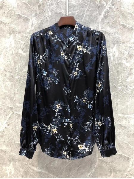 Blouses pour femmes Tops Fashion Silk Shirts 2024 Spring Summer Design Women Elegant Prints Blue Blue Blue Bluve Bluve