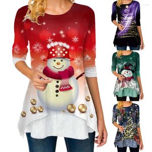 Blusas para mujer, Tops Kerst Cartoon Sneeuwpop, ropa de calle brillante activa, sudadera Lange Mouwen Ronde Hals, camiseta informal