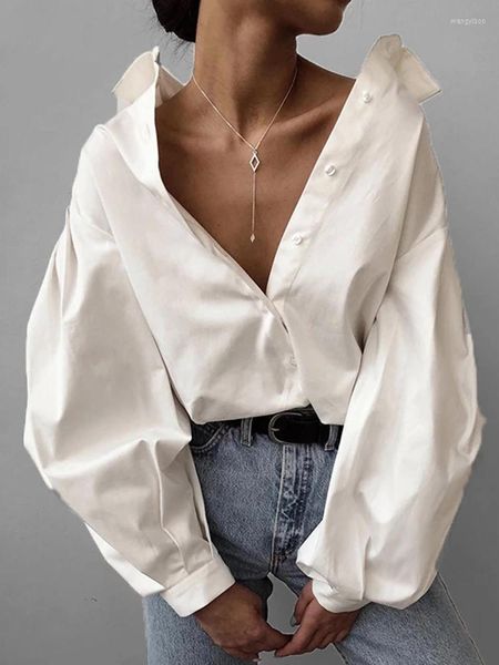 Blouses pour femmes Tossy décontracté chemise blanche pour les femmes automne 2023 manches longues lanterne surdimensionné femme coton bureau dames hauts amples tunique