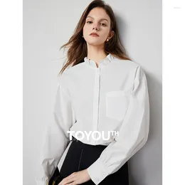 Women's Blouses Toyouth Shirt Spring 2024 Stand Up Collar staartige Selvedge lange mouwen top