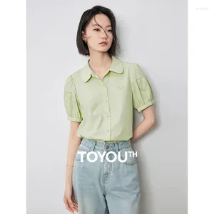 Blouses pour femmes Toyouth Shirt Femme 2024 Couleur solide d'été Versatile Bubble Sleeve Top