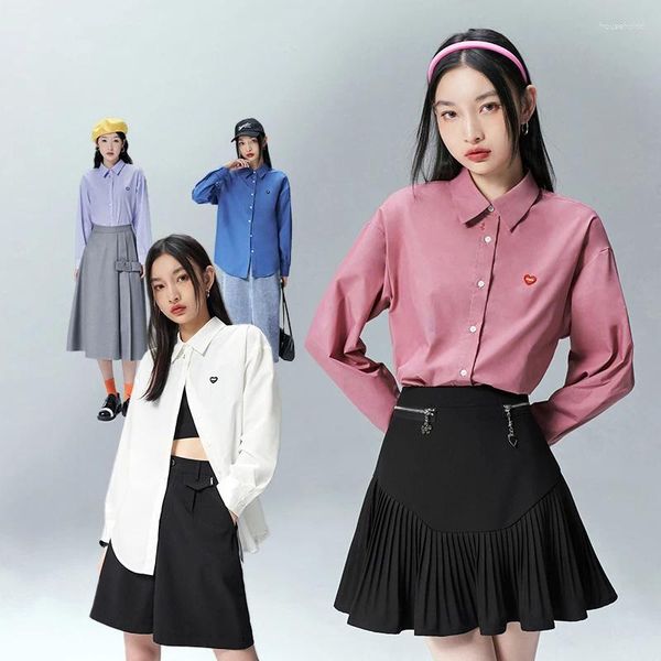 Blusas para mujer Toyouth Camisa para mujer 2024 Otoño Manga larga Polo Cuello Blusa suelta Adornos bordados Versátil Básico Siete colores