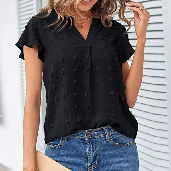 Blusas de mujer Camisa de gasa de moda Top informal suave Corte 3D Verano Color sólido Vestirse