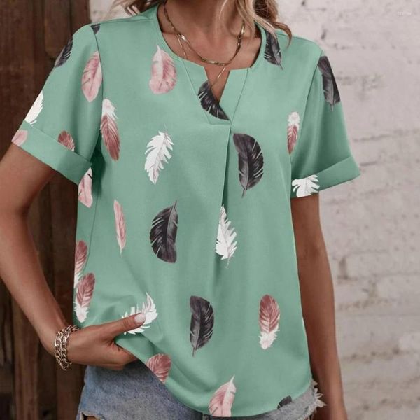 Blusas de mujer, camiseta de verano a la moda, que absorbe la humedad, plisada, con diseño de plumas que tocan la piel, camiseta holgada para mujer, versátil