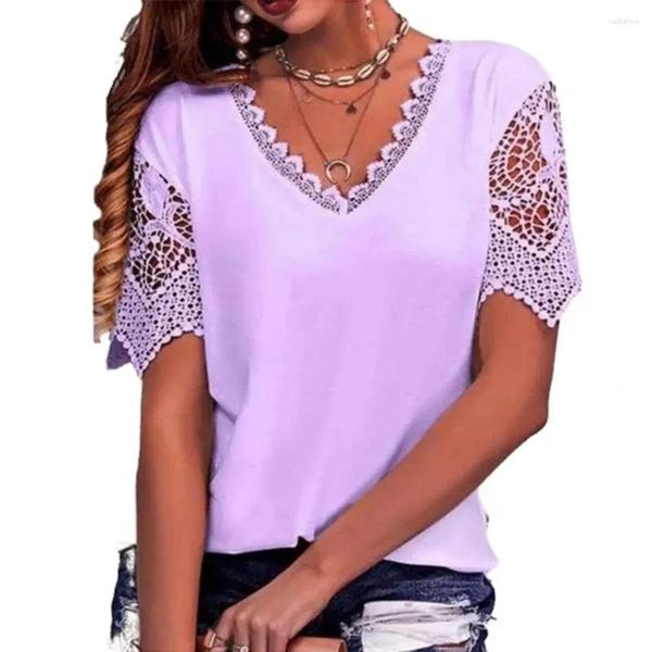 Blusas de mujer Camiseta de moda Tops antipilling Cuello en V Vestirse Casual Suelto Color sólido