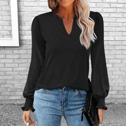 Dames blouses trendy dames blouse comfortabele eenvoudige casual pure kleur top jumper ruche kraag huid touch herfst t-shirt streetwear