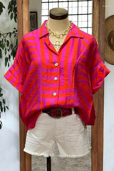 Blusas de mujer con estampado tribal, parte superior con botones en la espalda, camisa geométrica para mujer, blusa informal con manga abombada