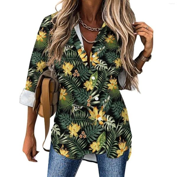 Blusas De Mujer Blusa Floral Tropical Flores De Medianoche Gráfico De Moda Casual Camisa De Moda Callejera para Mujer Ropa De Gran Tamaño De Manga Larga