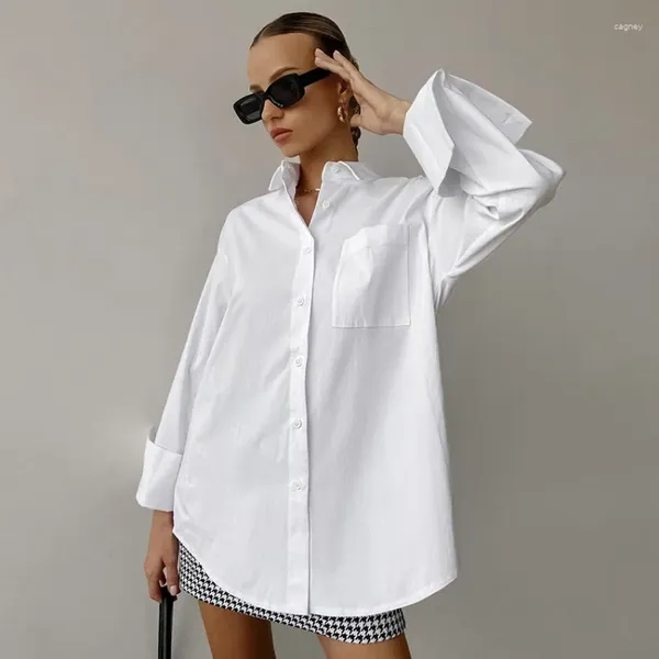 Blusas de mujer con cuello vuelto, blusa blanca holgada, camisa informal de manga larga para oficina para mujer, Tops elegantes de estilo BF para otoño 2024