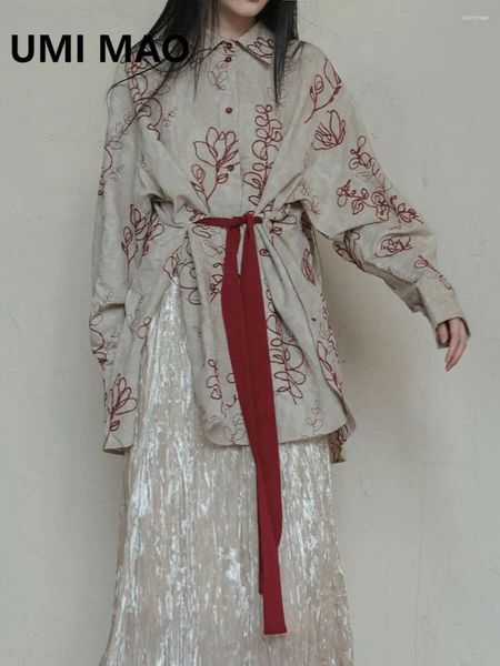 Blusas para mujeres umi mao estilo chino top lino elegante bordado elegante encaje