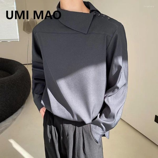 Blusas de mujer UMI MAO Yamamoto suéter oscuro primavera estilo fresco Simple inclinado solapa botón pulóver hombres camisas camisa coreana Top Y2K