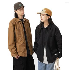 Dames Blouses Unisex Shirts Dames Heren Japan Streetwear Mode Losvallend Casual Lange mouw Cargo Paar Oversized Outdoor