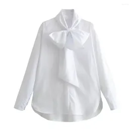 Blusas de mujer UNIZERA 2024 moda de primavera estilo de Hong Kong Retro delgada y versátil camisa de popelina con decoración de lazo