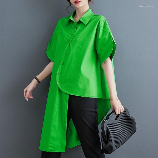 Blouses pour femmes URIOR 2023 vêtements d'été ample et mince couleur unie personnalité irrégulière mi-longueur coton petit haut