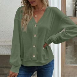 Blouses pour femmes Brousse en V-Neck élégant bouton de cou de cou en vrac Soft Warm for Fall Spring Fashion T-shirt