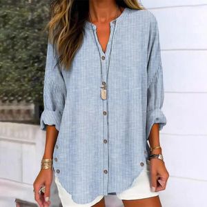 Blouses pour femmes V-Neck à manches longues Loue de chemise Femme Chic Chic Striped Fit Top pour Streetwear