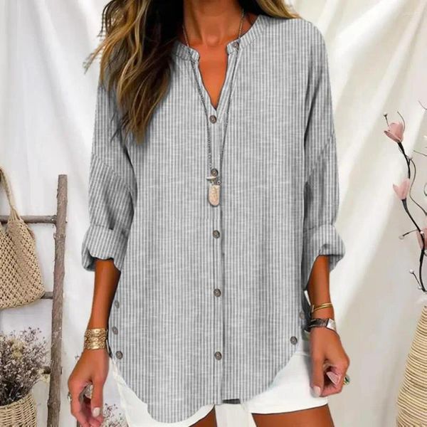 Blouses pour femmes V-Neck à manches longues Shirt Chic Chic Striped Fit Top pour Streetwear Fashion Natural Feel