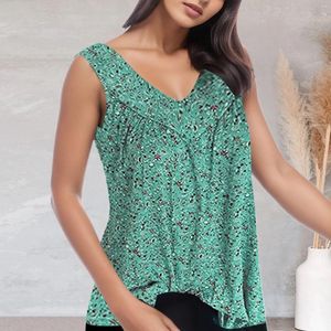 Blouses pour femmes V-Neck Small Flowers Printing Lady Tops Shirt Fit Ajustement Légère Strech Sans manches