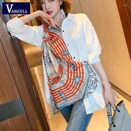 Blusas de mujer Vangull Vintage Printted blusa de mujer Irregular Patchwork suelta camisas de gran tamaño 2023 verano blusas de mujer de un solo pecho