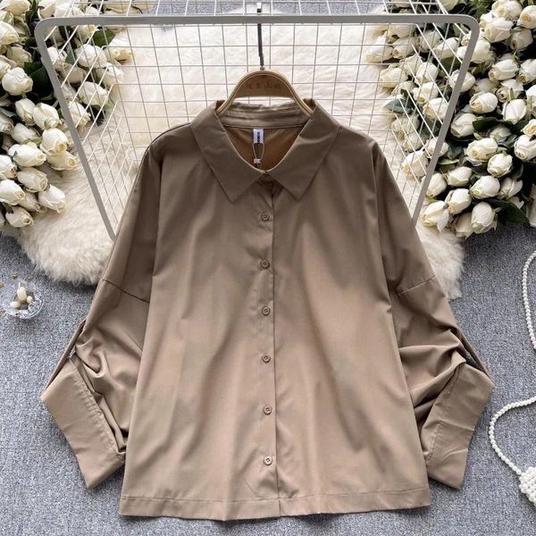 Blouses pour femmes Vanovich Femmes surdimensionnées printemps 2024 Design de mode Batwing Sleeve Loose Slim Short Shirt Polo Color Couleur COST