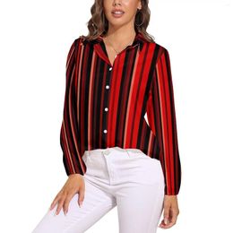 Damesblouses verticaal gestreepte blouse rood en zwart Vintage aangepaste vrouwelijke Street Fashion shirt met lange mouwen Lente oversized kleding