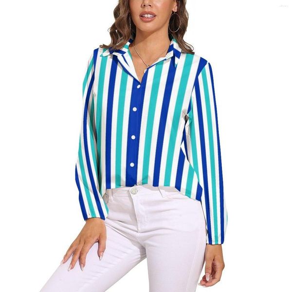 Blouses pour femmes Blouse ample à rayures verticales bleu et blanc Street Wear surdimensionné femmes à manches longues chemise élégante automne Design haut