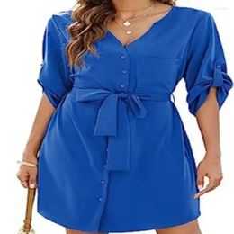 Blouses des femmes Vestido Camisero informel de manga larga con botones y cuello en v 2024 3/4