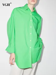 Women's Blouses vgh vaste gesplitste pocket casual blouse voor vrouwen revers lapel lange mouw patchwork met een minimalistische shirts met één borsten