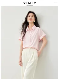 Blouses pour femmes Vimly French French Pink Short Polo Collar Cloue Femme 2024 Summer Straight Casual Button Up Shirt M6920