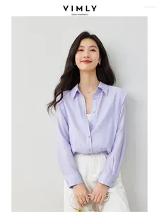 Blouses des femmes Vimly Light Purple Simple Button Up Up Up Polo Collar Blouse Femmes 2024 Spring Long Manches Shirts Womens Tops M6162