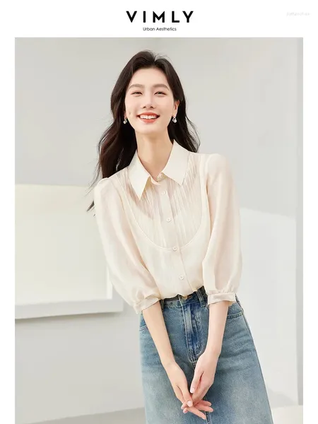 Bloses de mujer Camisa Vimly Summer tres cuartos de manga elegante Tops 2024 Fashion Fashion Boton Up Camisetas Damas M6000