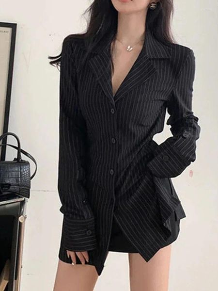 Blouses pour femmes Vintage Black Stripe tuniques Chemises à manches longues Office de mode coréen Lady Aesthetic Elegant Pulvylele