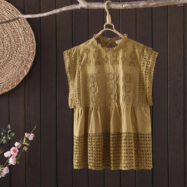 Blusas de mujer Ropa vintage Camisas boho y mujeres Verano Estilo mexicano Cuello étnico Cuello hueco Algodón bordado Lujo