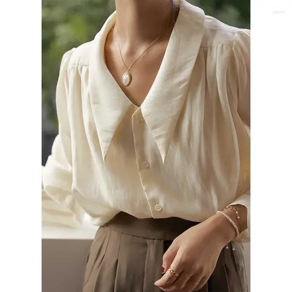 Blouses pour femmes Vintage élégant en mousseline de soie femmes vieux argent Style chemises manches bouffantes Chic col en V tenue de bureau décontracté Sexy maille hauts