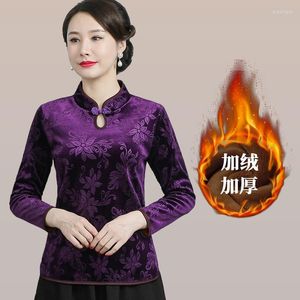 Blusas de mujer Vintage flor mujer chino tradicional cálido grueso terciopelo blusa Otoño Invierno camisa novedad ropa Tops 3XL 4XL 5XL