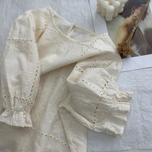 Blouses pour femmes Vintage Frenchy coton broderie oeillet dentelle évider manches bouffantes Blouse rétro rococo victorien édouardien pull chemise