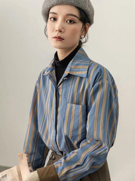 Blouses Femmes Vintage Harajuku Chemise rayée Femmes Coréenne Casual Haute Qualité Blouse Printemps Bureau Dame À Manches Longues Tous Les Tops Match
