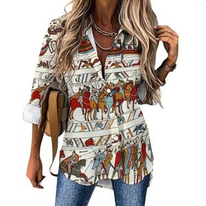 Blouses pour femmes Vintage cheval chemisier ample imprimé Animal basique surdimensionné femmes à manches longues chemise de bureau printemps motif hauts