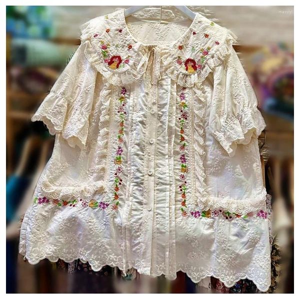 Blouses pour femmes vintage kawaii broderie en dentelle à volants