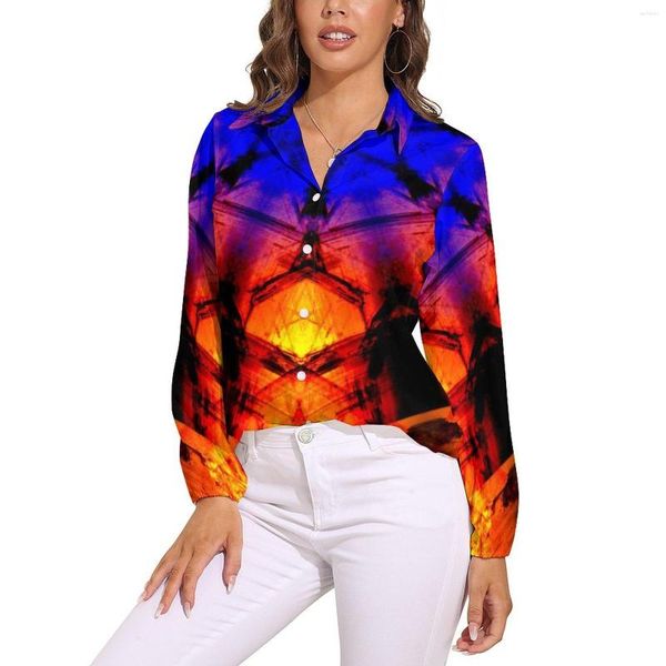 Chemisiers pour femmes Chemisier métallique vintage à manches longues Fire Ice Mandala Print Aesthetic Womens Casual Oversize Shirts Design Clothes