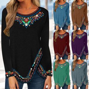 Damesblouses vintage print onregelmatige top vrouwen casual lange mouw losse oversize streetwear tops shirts mode jeugd werken pullover