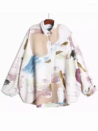 Blouses pour femmes chemises imprimées vintage pour femmes Couleur contrastée Chic Singel Breasted Full Sleeve Pocket lâche Blouse décontractée printemps 2024 xx04