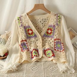 Blouses femme Vintage chemise haut pour femme tricoté Crop 2023 printemps été Boho vêtements chemises Blusa Mujer tricots